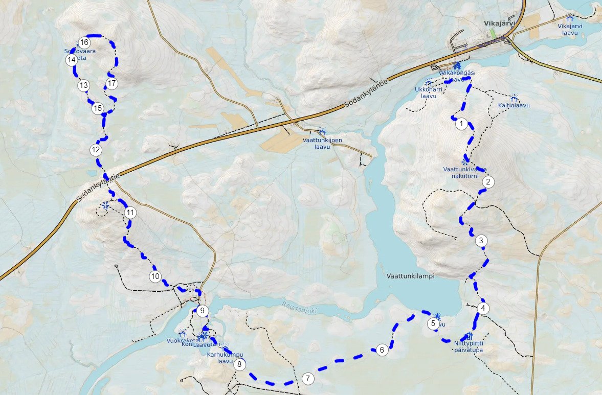 Independent hike from Rovaniemi trail map in the arctic circle hiking area