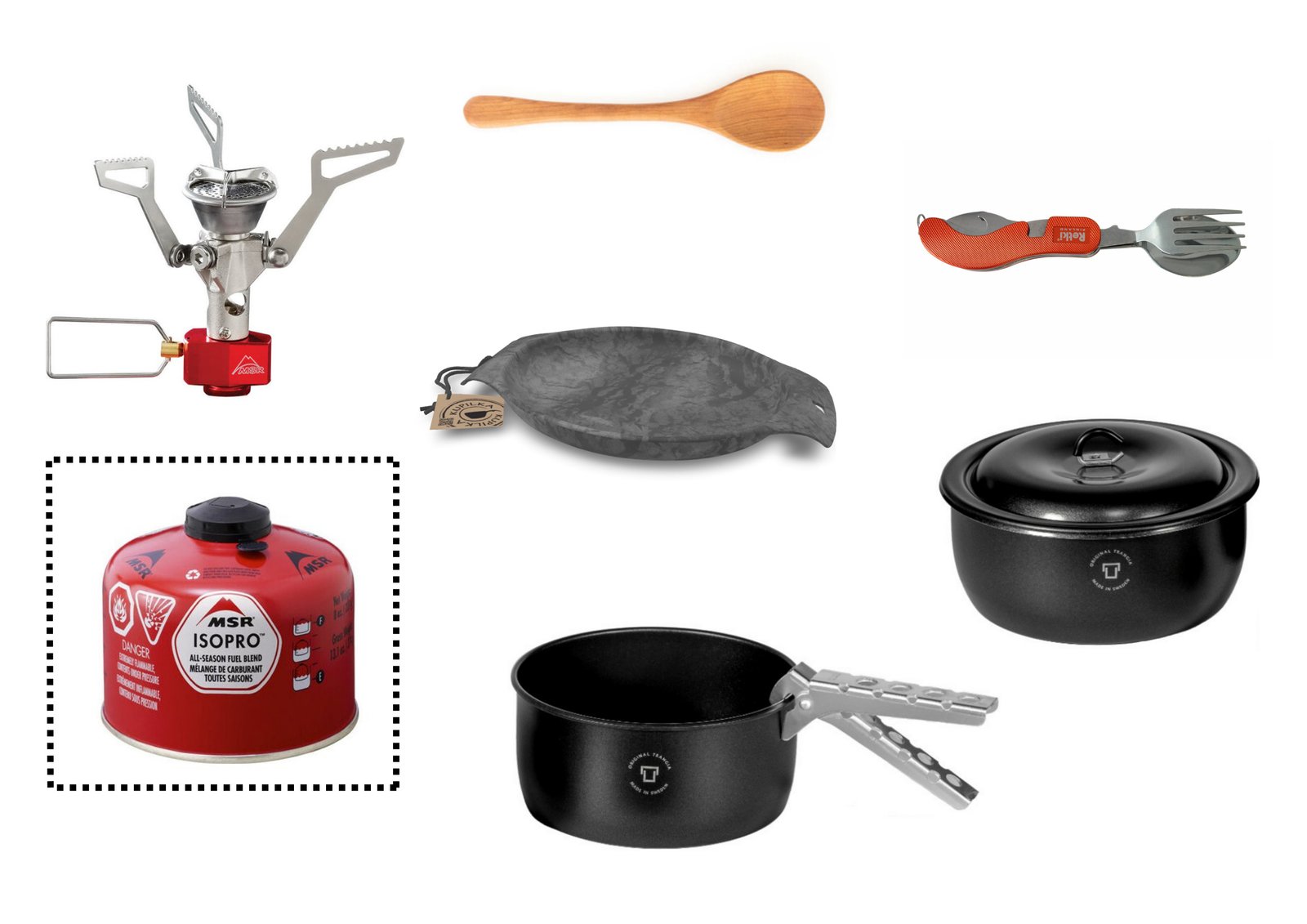 Infographics with the cooking set for the independent hike from Rovaniemi