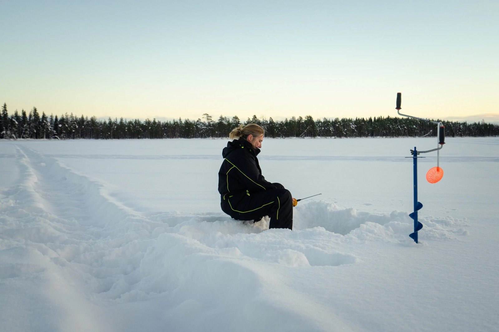 ice fishing lake rovaniemi lapland ice fishing lake rovaniemi lapland