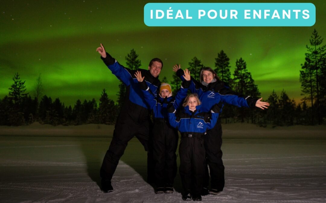 Aventure Nocturne Privée en Raquettes en Famille (Tour d&rsquo;aurores boréales)