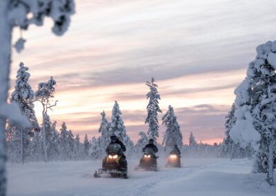 Snowmobile tour safari snow lapland winter forest sport